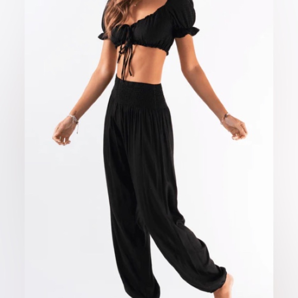 Silk pants wide leg pull on pants harem silk pants rust brown color size L
